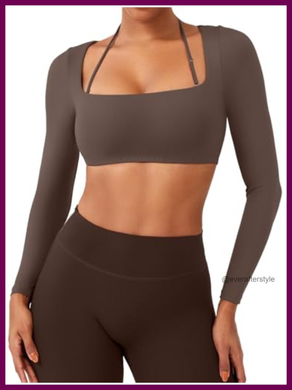 Long Sleeve Halter Crop Top with Built-in Removable Pads Workout